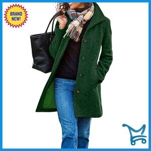 Classic Wool Blend Pea Coat Stand Collar Single Breasted Elegant Chic